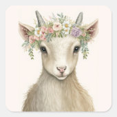 Floral Animal Goat Boho Quadratischer Aufkleber (Vorderseite)