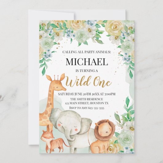 Floral animals birthday invitation custom einladung (Vorderseite)