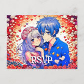 Floral Anime Couple Unique Wedding RSVP Postkarte (Vorderseite)