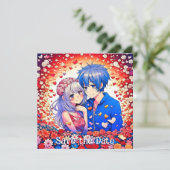 Floral Anime Themed Wedding Save The Date (Stehend Vorderseite)