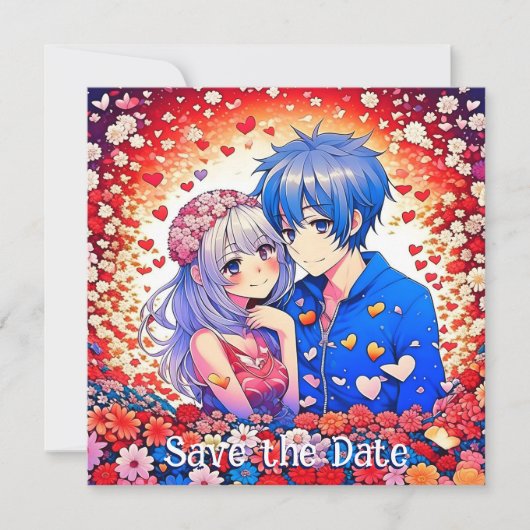 Floral Anime Themed Wedding Save The Date (Vorderseite)