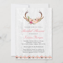 Floral Antler Boho Rustikales Weißholz Brautparty Einladung