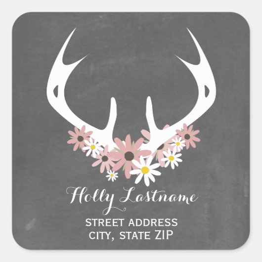 Floral Antler + Chalkboard Address Sticker (Vorderseite)