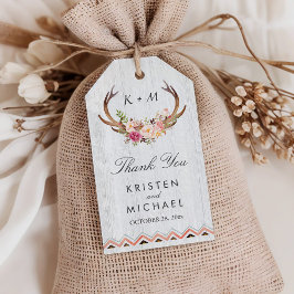 Floral Antler Rustic Wood Boho Wedding Vielen Dank Geschenkanhänger