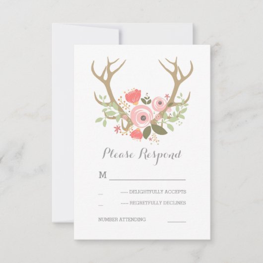 Floral Antlers Boho Wedding RSVP (Vorderseite)