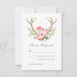 Floral Antlers Boho Wedding RSVP Karte
