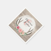 Floral Antlers Rustic Wood Wedding Personalisiert Serviette (Ecke)