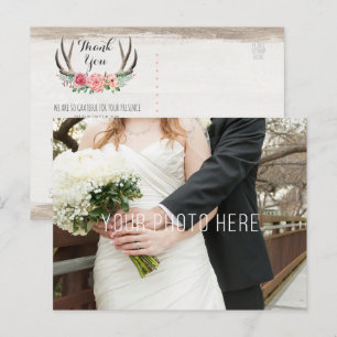 Floral Antlers Rustic Wood Wedding Vielen Dank Postkarte