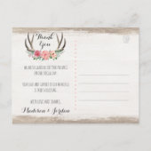 Floral Antlers Rustic Wood Wedding Vielen Dank Postkarte (Rückseite)