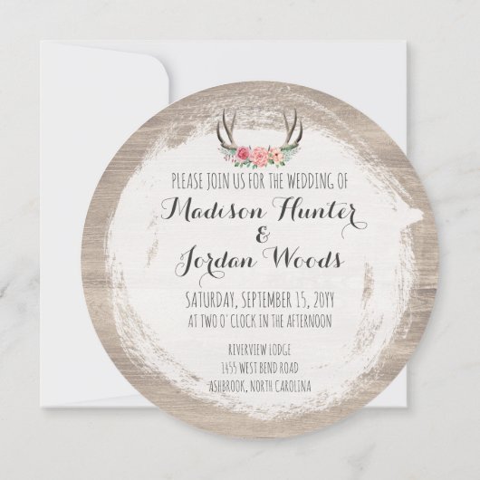 Floral Antlers Rustikale Hochzeit Personalisiert L Einladung (Rückseite)