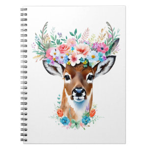 Floral Antlers Stag Hirsch Kopf Wasserfarbe Portra Notizblock