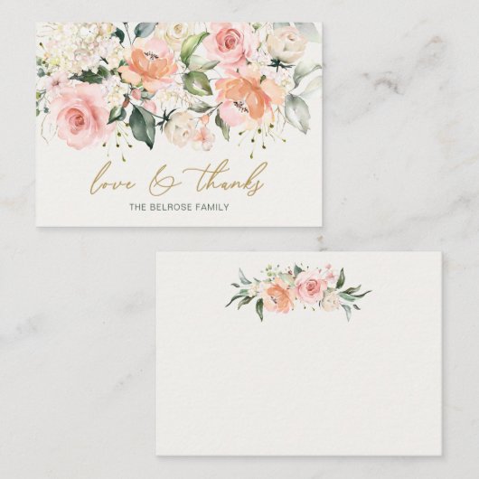 Floral Apricot Pink Roses Baby Dusche Vielen Dank Begleitkarte (Vorne/Hinten)