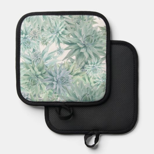 Floral Apron – Soft Blues & Greens on White Topflappen (Vorderseite/Rückseite)