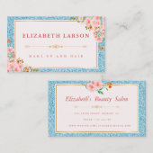 Floral Aqua Blue Glitzer Makeup Artist Beauty Visitenkarte (Vorne/Hinten)