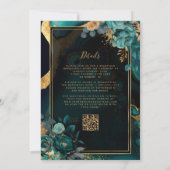 Floral Aquamarin Agate Gold Frame QR Code Hochzeit Einladung (Rückseite)