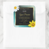 Floral Aquamarin Blue Glitzer Black Product Labels Quadratischer Aufkleber (Tasche)