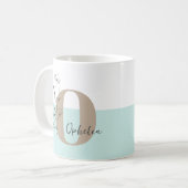 Floral Aquamarin Bold Monogramm Name Kaffeetasse (Vorderseite Links)