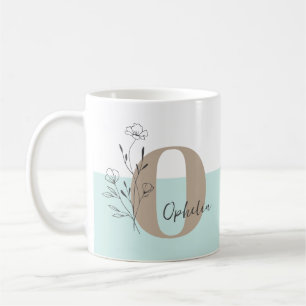 Floral Aquamarin Bold Monogramm Name Kaffeetasse