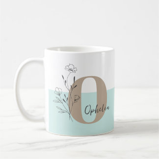 Floral Aquamarin Bold Monogramm Name Kaffeetasse