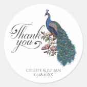 Floral Aquamarin Peacock Vielen Dank Runder Aufkleber (Vorderseite)