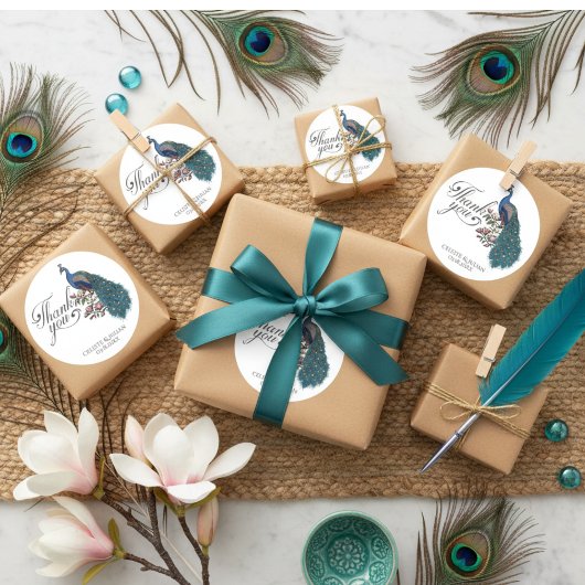 Floral Aquamarin Peacock Vielen Dank Runder Aufkleber