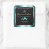 Floral Aquamarine schwarze Produktkennzeichnungen Quadratischer Aufkleber (Tasche)