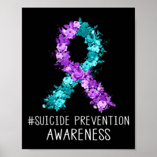 Floral Aquamarines Lila Ribbon Suizidprävention Aw Poster