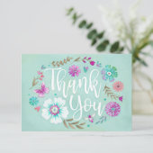 Floral Aquarell Aquamarin Flasche Danke Karte (Stehend Vorderseite)