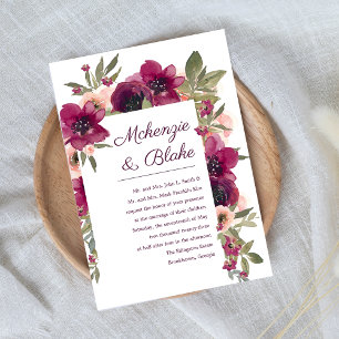 Floral Aquarell-Hochzeitseinladung Marone Blush Einladung