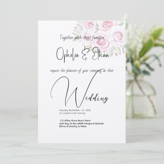 Floral Aquarell Moderne Typografie Hochzeit Einladung (Stehend Vorderseite)
