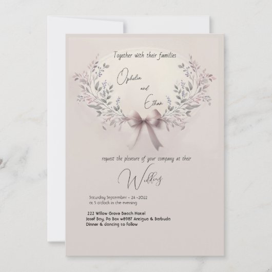 Floral Aquarell Moderne Typografie Hochzeit Einladung (Vorderseite)