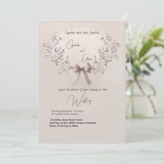 Floral Aquarell Moderne Typografie Hochzeit Einladung (Stehend Vorderseite)