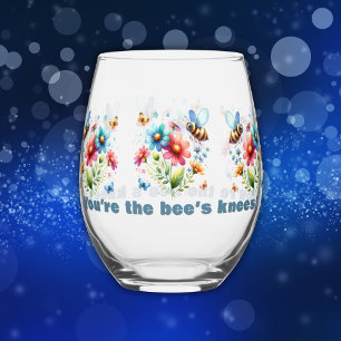 Floral-Aquarell-Monogramm Sie sind die Knie der Bi Weinglas Ohne Stiel