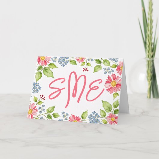 Floral-Aquarell-Monogramm-Stationierung Dankeskarte (Vorderseite)
