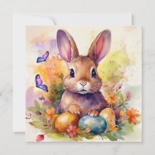Floral Aquarell Niedlich Ostern Bunny Feiertagskarte