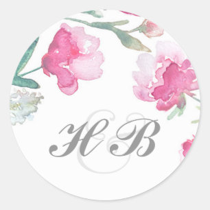 Floral Aquarell Pfingstrose Hochzeit Runder Aufkleber