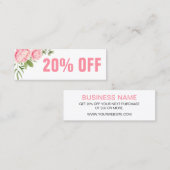 Floral Aquarell Trendrosa Rosa Discount-Karte Mini Visitenkarte (Vorne/Hinten)