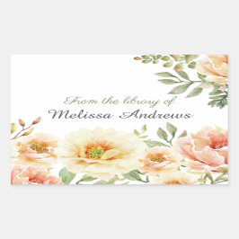 Floral Aquarellbibliothek mit Namen Buchkleber Rechteckiger Aufkleber