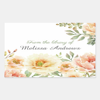 Floral Aquarellbibliothek mit Namen Buchkleber Rechteckiger Aufkleber
