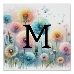 Floral Aquarellfarben monogramm rosa blaue Lüster Poster