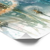 Floral Aquarellfarben monogramm rosa blaue Lüster Poster (Ecke)