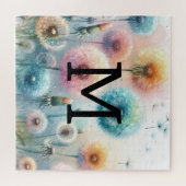 Floral Aquarellfarben monogramm rosa blaue Lüster Puzzle (Horizontal)