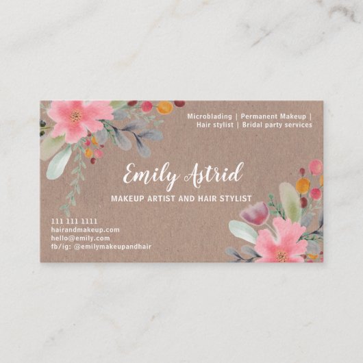 Floral Aquarellschminke haar typography Visitenkarte (Vorderseite)