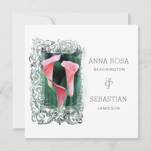 *~* Floral AR12 LILY FOTO UAWG + QR Hochzeit Einladung (Vorderseite)