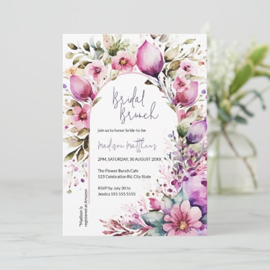 Floral Arch Bridal Brunch Wasserfarbe Babydusche Einladung (Stehend Vorderseite)
