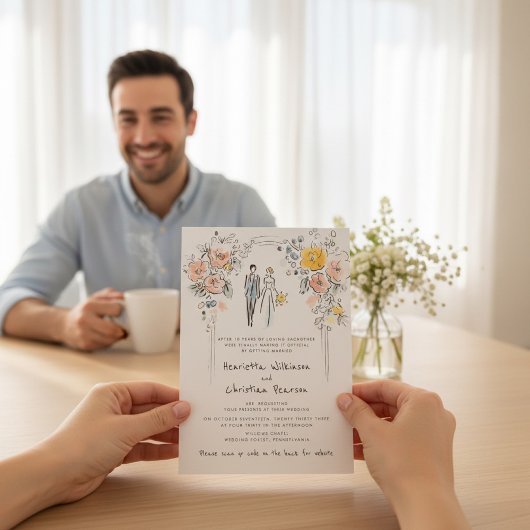 Floral Arch Couple Sketch Wedding Website Einladung