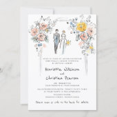 Floral Arch Couple Sketch Wedding Website Einladung (Vorderseite)