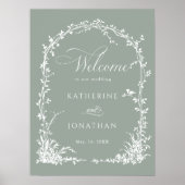 Floral Arch Garden Wedding Sage Green Welcome Poster (Vorne)