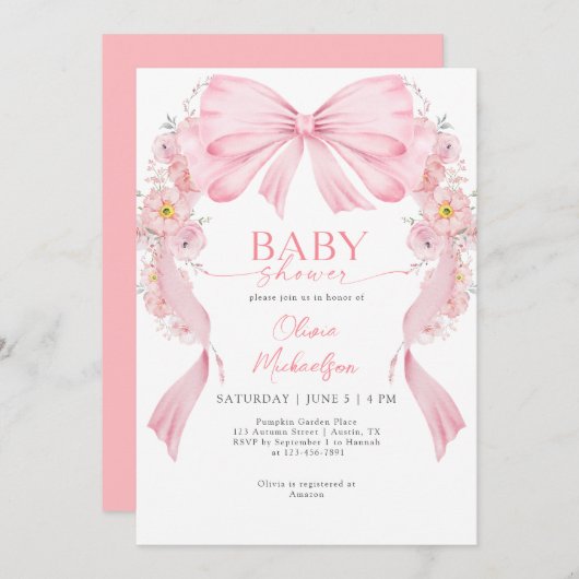 Floral Arch Girl Ribbon Bow Coquette Babydusche Einladung (Vorne/Hinten)
