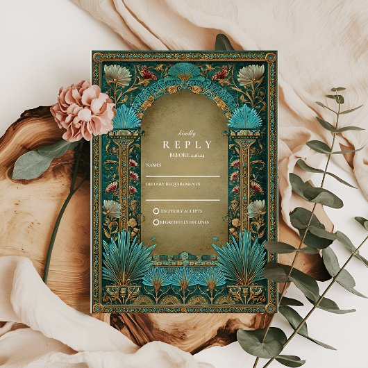 Floral Arch Islamic Wedding RSVP Karte